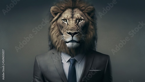 Portrait of a Lion in a Business Suit Ready for Action. GENERATED AI.