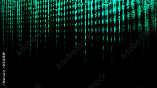 Matrix grunge texture of halftone dots. Futuristic abstract slim background or wallpaper. Particle pattern, binary code. Broken hacker screen. Big data visualization. 3D rendering.