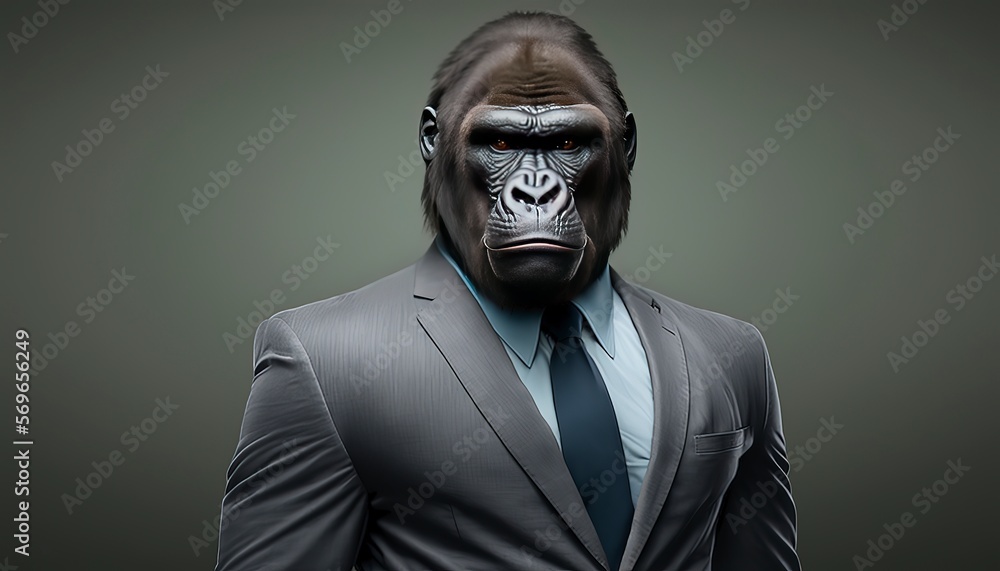 Portrait of a Eastern Lowland Gorilla in a Business Suit, Ready for Action. GENERATED AI. Portrait of a Eastern Lowland Gorilla in a Business Suit, Ready for Action. GENERATED AI.