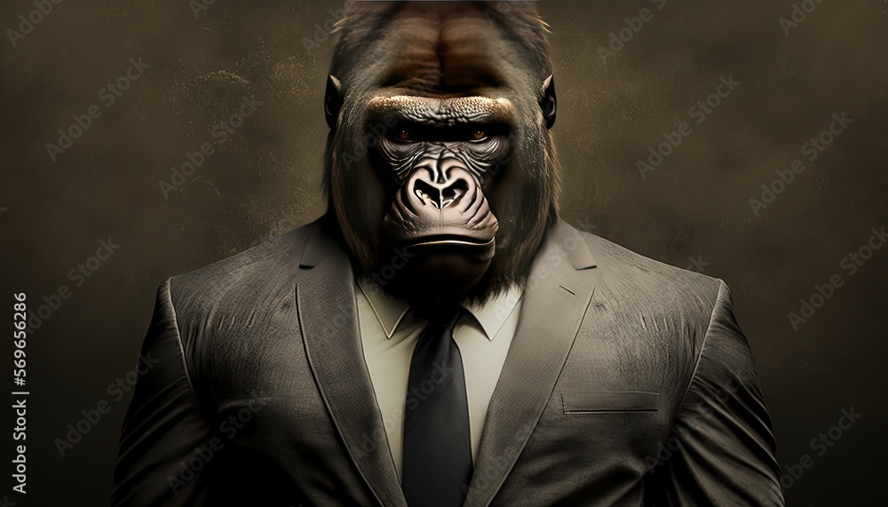 Portrait of a Eastern Lowland Gorilla in a Business Suit, Ready for Action. GENERATED AI. Portrait of a Eastern Lowland Gorilla in a Business Suit, Ready for Action. GENERATED AI.