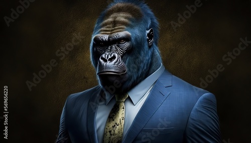 Fotografia Portrait of a Eastern Lowland Gorilla in a Business Suit, Ready for Action