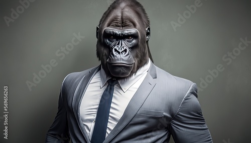 Portrait of a Eastern Lowland Gorilla in a Business Suit, Ready for Action. GENERATED AI.