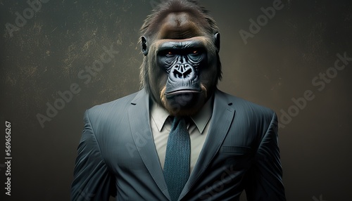 Portrait of a Eastern Lowland Gorilla in a Business Suit  Ready for Action. GENERATED AI.