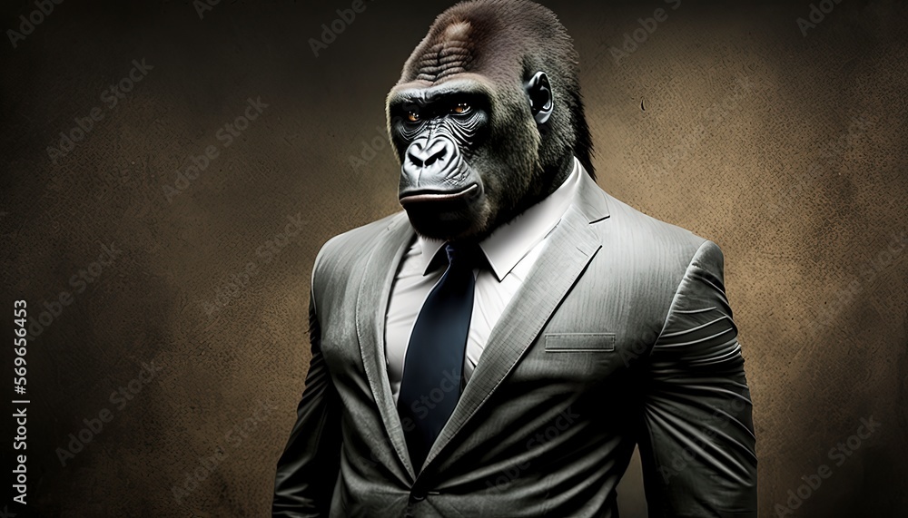 Portrait of a Eastern Lowland Gorilla in a Business Suit Ready for Action. GENERATED AI. Portrait of a Eastern Lowland Gorilla in a Business Suit Ready for Action. GENERATED AI.