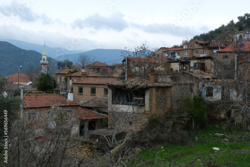 izmir, bayındır, yusuflu, Turkey 02.06.2023 A view from the historic village with stone-walled houses with wooden windows and doors