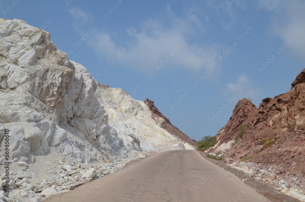 mighty white rocks close to the street around Hormuz island, Iran