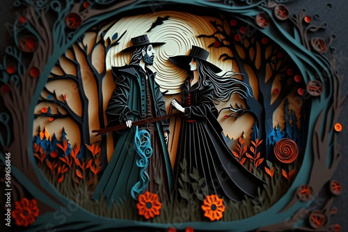 folk art style paper quilled tarot the lovers beauty witch.