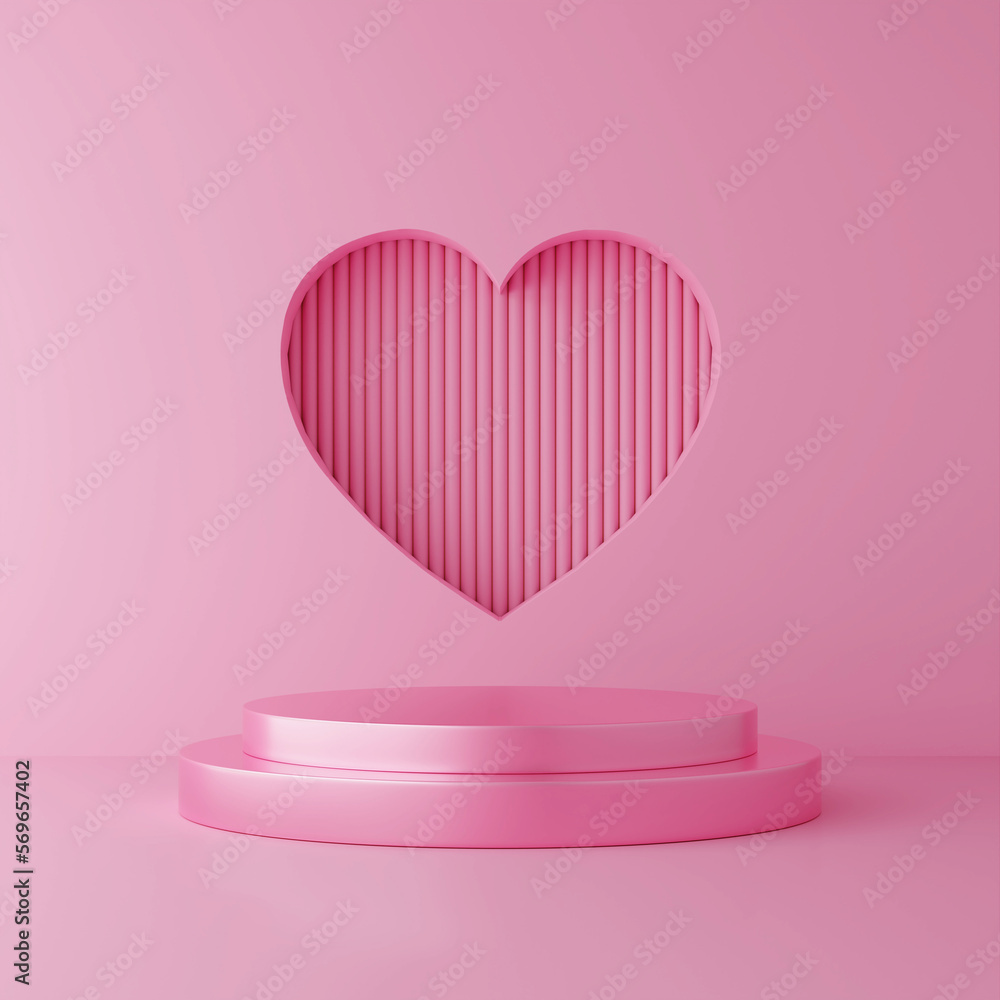 Pink podium in pink room for mock up, 3D rendering
