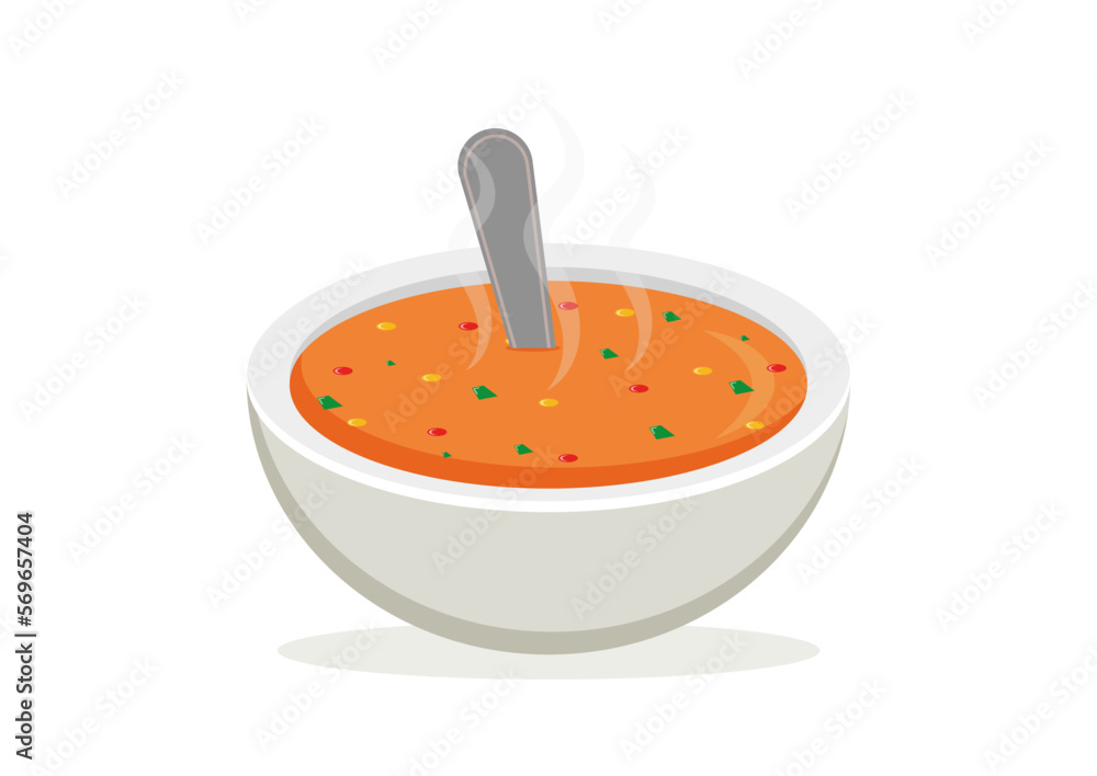 Bowl with Hot Vegetable Soup Vector Clipart Isolated on White Background Bowl with Hot Vegetable Soup Vector Clipart Isolated on White Background