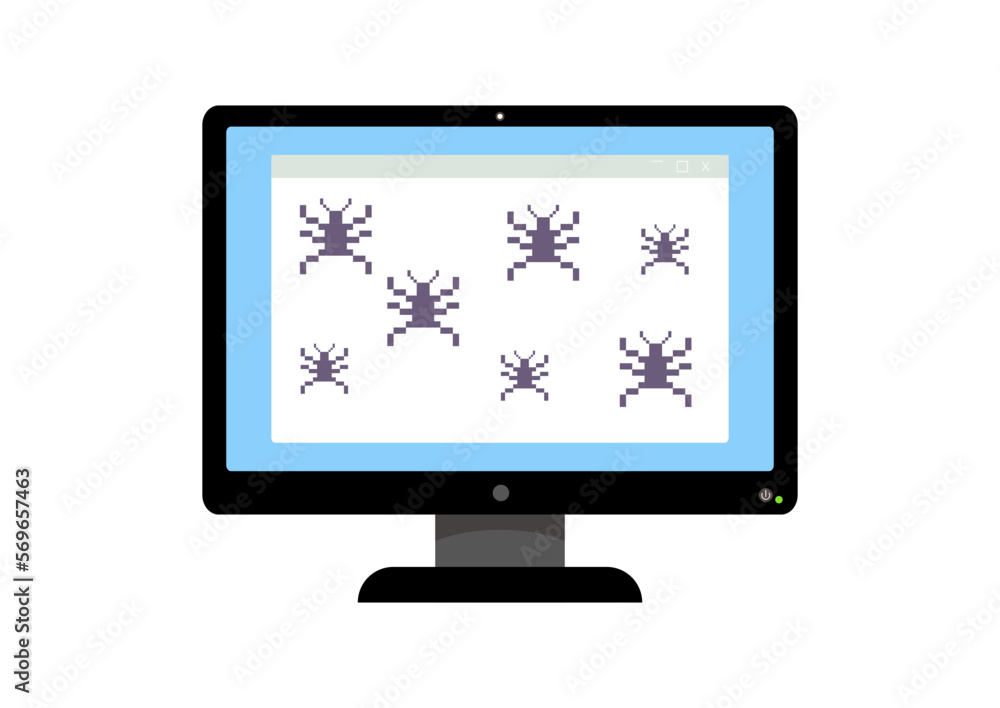 Computer virus attack vector illustration. Computer display icon with virus danger isolated on white background Computer virus attack vector illustration. Computer display icon with virus danger isolated on white background