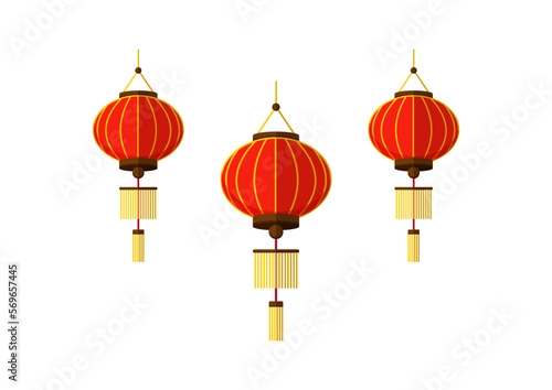 Chinese Traditional Red Lantern Vector Isolated On White Background
