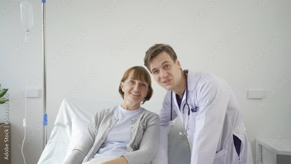 Portrait of caucasian doctor check up body of sick patient on bed in hospital in medical and healthcare treatment at nursing home or clinic. People lifestyle Portrait of caucasian doctor check up body of sick patient on bed in hospital in medical and healthcare treatment at nursing home or clinic. People lifestyle