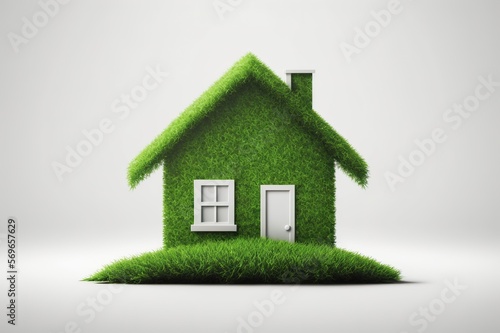 Green smart home icon. Intelligent house concept. photo