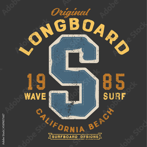 'Surf, Sun, Sand' text with the waves view illustration, for t-shirt prints, posters and other uses.