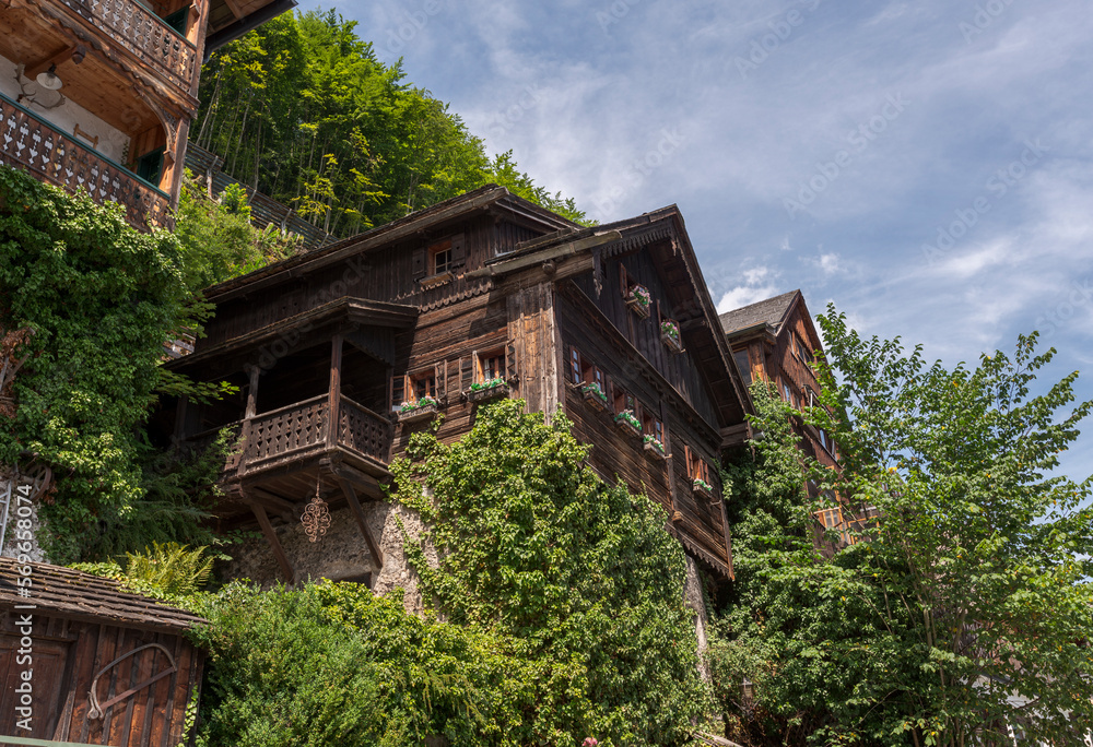 Traditional wooden house in the city of Hallstatt, Austria Traditional wooden house in the city of Hallstatt, Austria