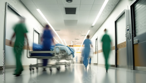 Busy Fast-Paced Crowded Overcrowded Hospital Emergency Room Hall Corridor Waiting Room Timelapse Motion Blur With Doctors and Nurses Walking, Moving, Running Quickly