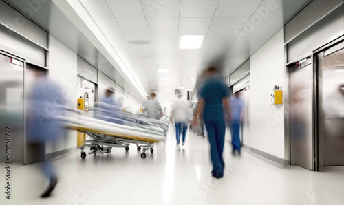 Busy Fast-Paced Crowded Overcrowded Hospital Emergency Room Hall Corridor Waiting Room Timelapse Motion Blur With Doctors and Nurses Walking, Moving, Running Quickly