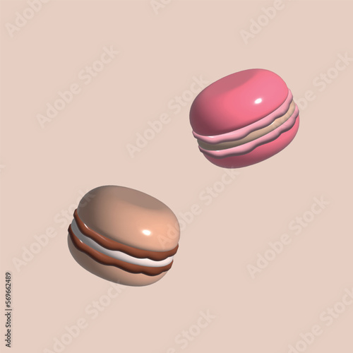 3D macaroons in beige and pink colors on a beige background. Can be used as icons
