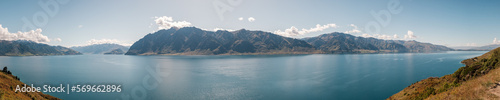 Panoramic view of Lake Hawea in the Otago region of the South Island of New Zealand