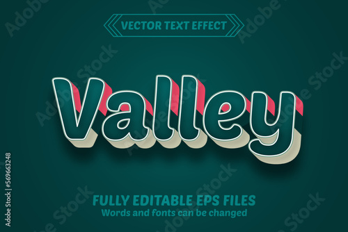 Editable text effect premium vector. font style theme. 3d typography valley font design. editable text style effect