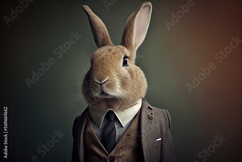 Portrait of a rabbit in a stylish business suit. Businessman rabbit illustration. Generative AI © hardqor4ik