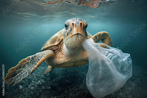 Plastic Pollution In Ocean - Turtle Eat Plastic Bag