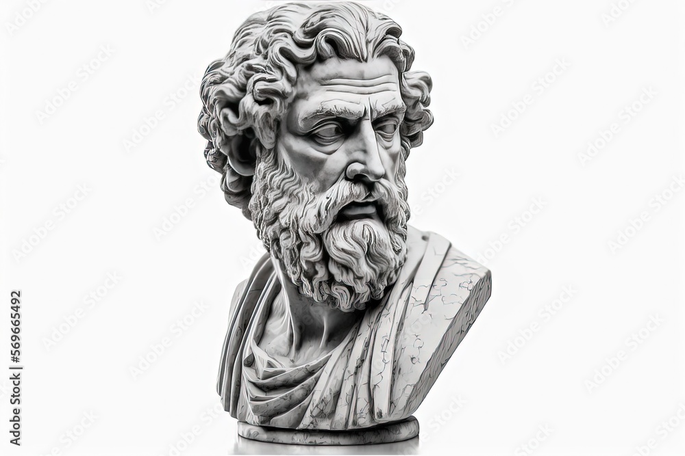 Antique classic greek philosopher head isolated on white background. Generative AI - obrazy, fototapety, plakaty 