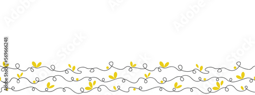 Vector Ornate line and yellow decor. Horizontal seamless pattern, edging, border.