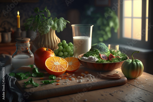 A table display of healthy foods to eat — Generative AI