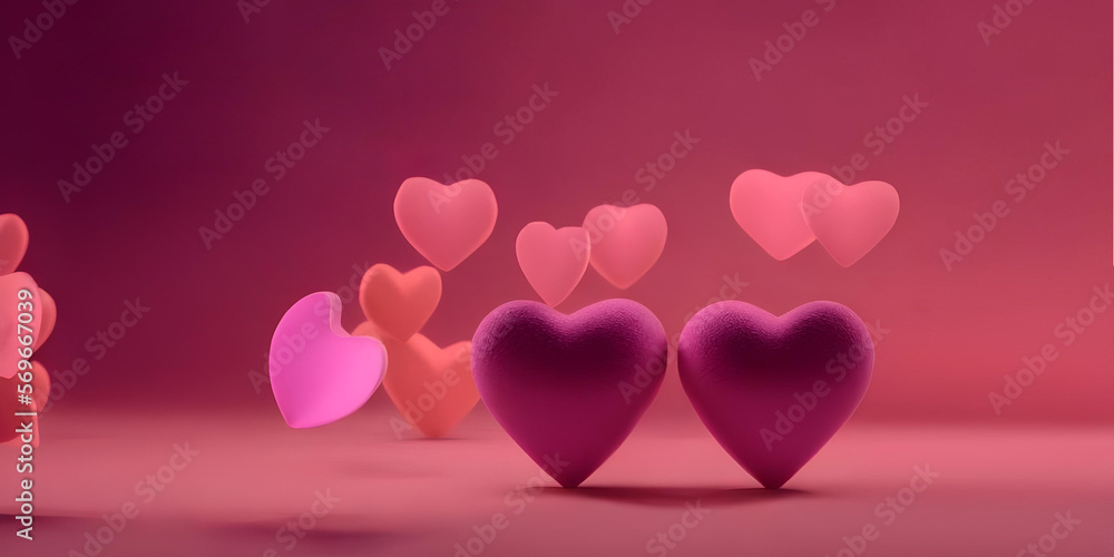 Hearts Background. 3D heart wallpaper. Happy Valentines! Valentine's Day Backdrop. Abstract love concept background 4K, 8os, 90s retro nostalgia