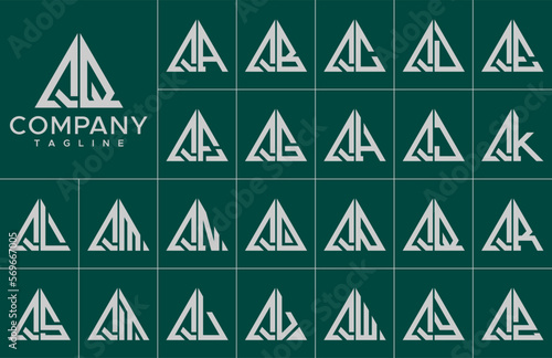 Modern simple line triangle initial letter Q QQ logo design set