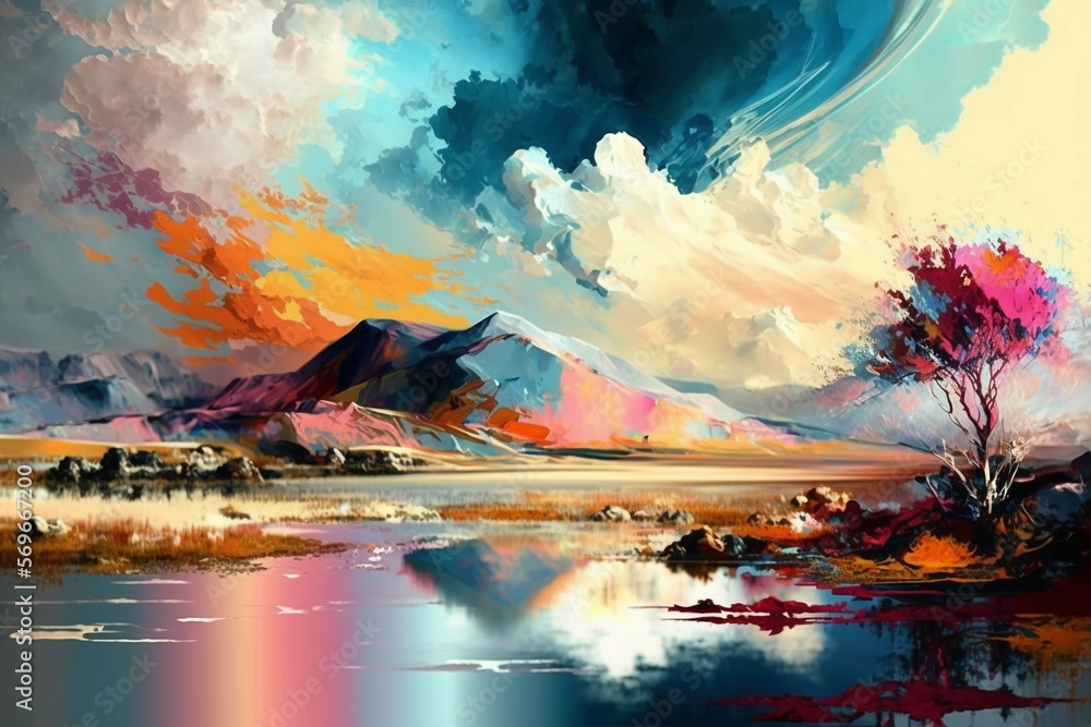 A watercolor painting landscape created with Generative AI technology
