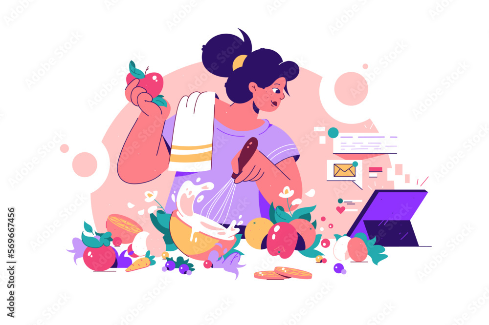 Woman Cooking Interrupted by notifications