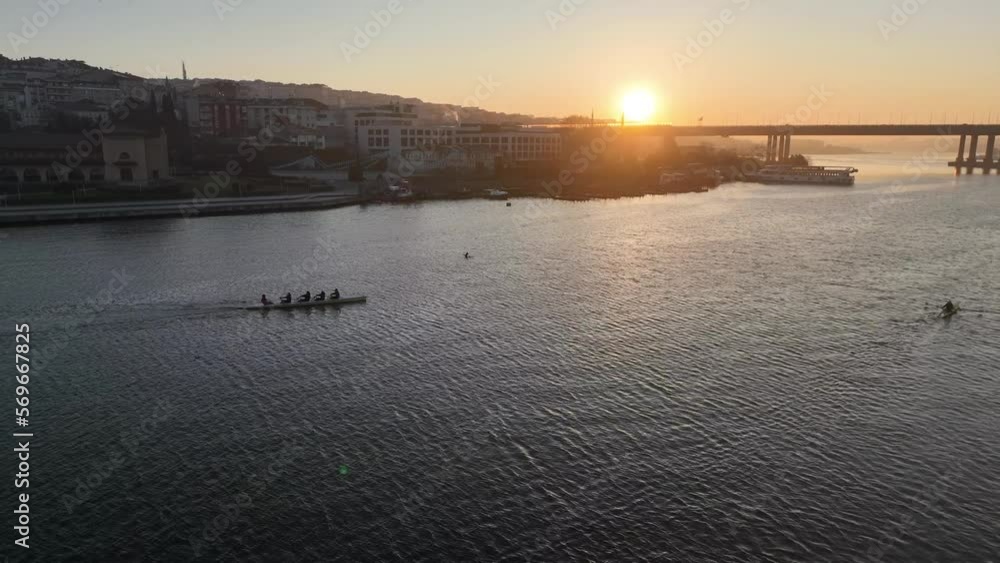 Rowing the Halic at Sunrise Drone Video, Halic Bridge Eyup, Istanbul Turkey Rowing the Halic at Sunrise Drone Video, Halic Bridge Eyup, Istanbul Turkey