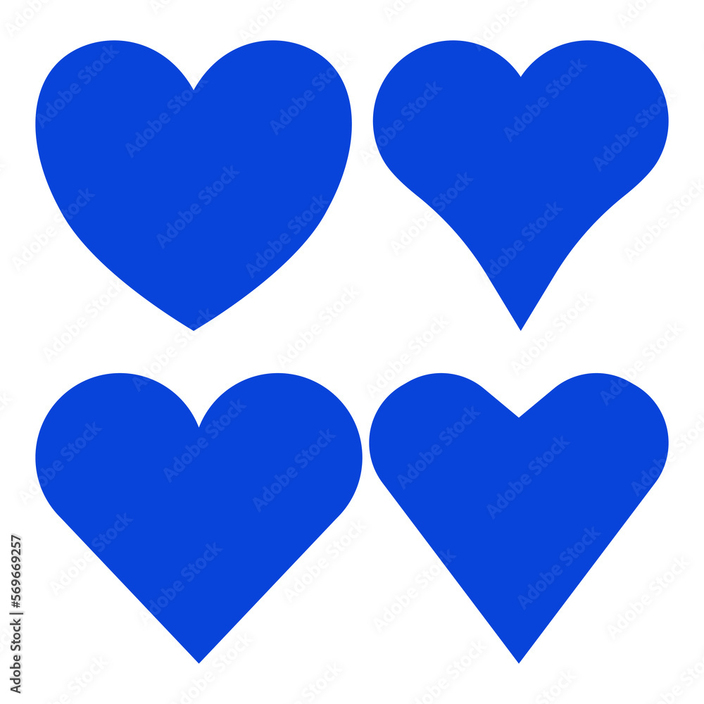 Set of blue hearts icons Set of blue hearts icons