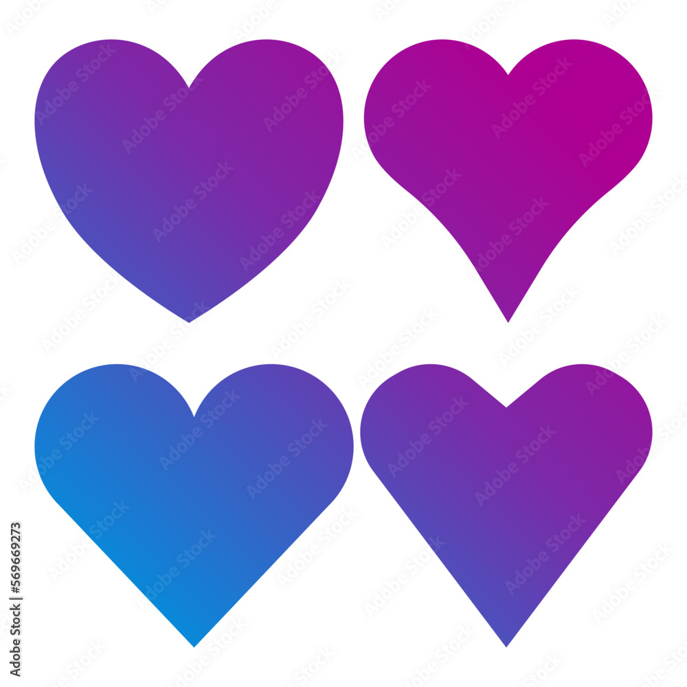 Set of gradient hearts icons Set of gradient hearts icons