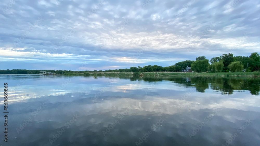 kayak view of the lake in the evening