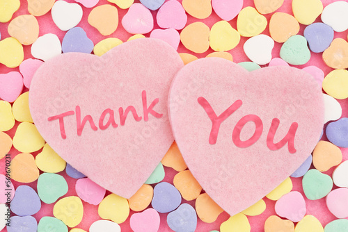 Thank You greeting card with lots of candy hearts photo