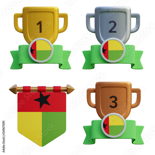 3d render, transparent game asset, pennant with national flag of Guinea Bissau winner podium