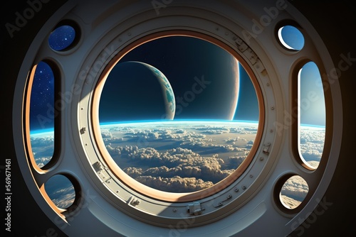 Space station window view Generative AI