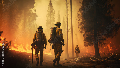 Fireman in the burning woods, rescue misson, flames in the forest, Generative AI photo © stock_santa