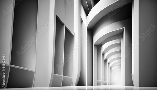 Abstract architecture background. Modern white interior disign. 3d illustration  Art to print. Generative AI.