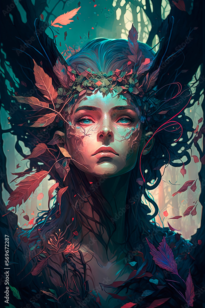 Fantasy forest spirit, ghost, elf, magic. Generative AI Fantasy forest spirit, ghost, elf, magic. Generative AI