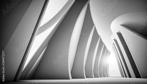 Abstract architecture background. Modern white interior disign. 3d illustration, Art to print. Generative AI.