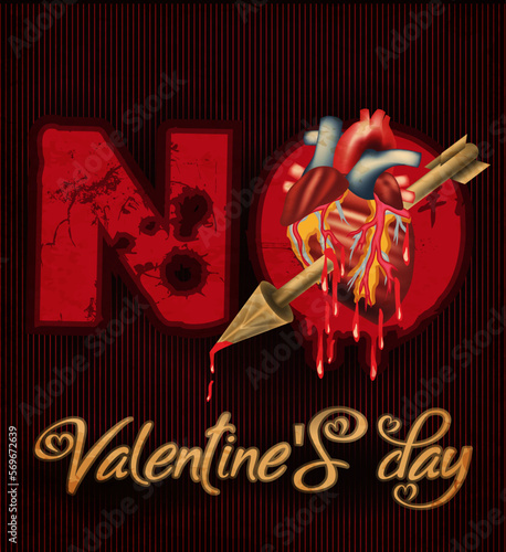 No Valentines day invitation card, arrow and heart with blood, vector illustration