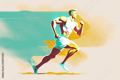 Young white male running alone against a studio backdrop. a single man jogger or runner. Concepts for a sporty lifestyle, motion, action, and advertising. abstract style. Generative AI