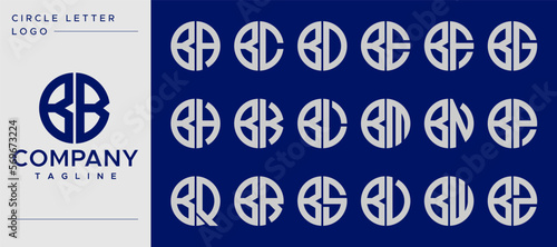 Modern line round circle initial letter B BB logo design set