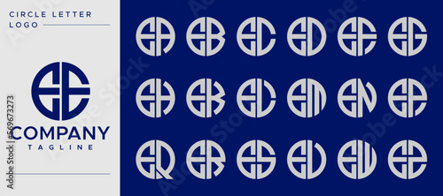 Modern line round circle initial letter E EE logo design set