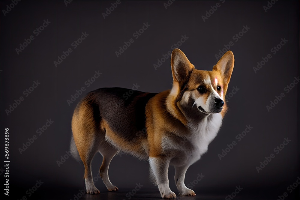 Portrait of a corgi puppy dog on black background. Generative AI Portrait of a corgi puppy dog on black background. Generative AI