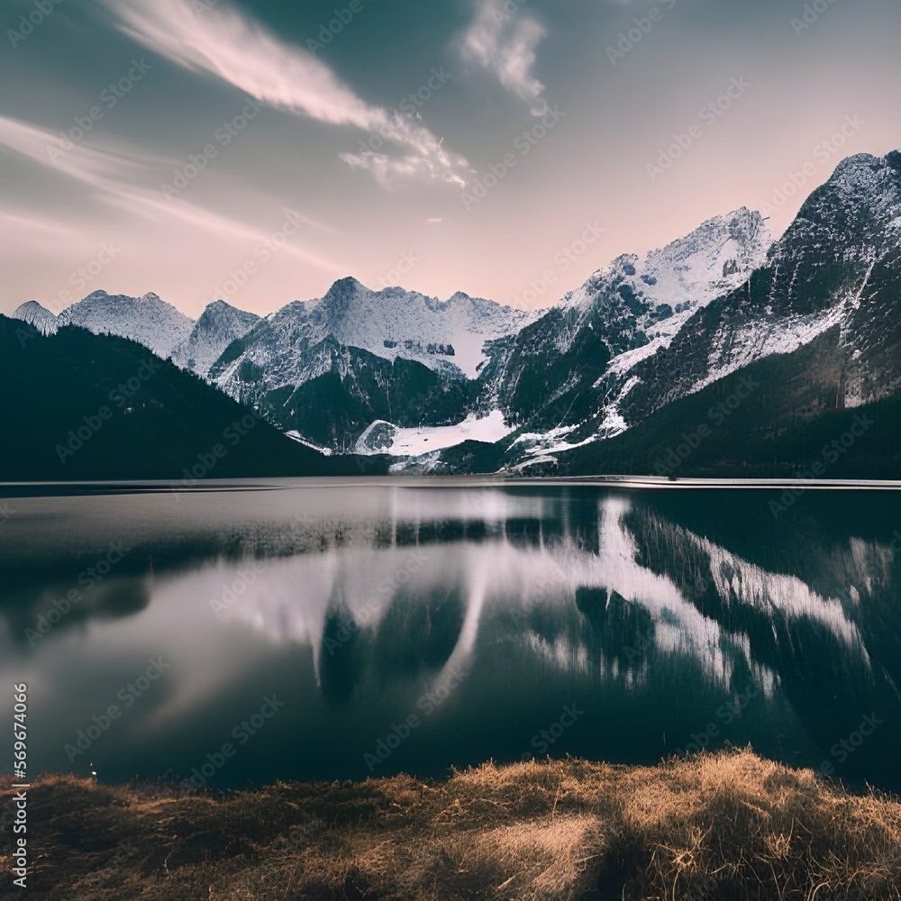 lake and mountains - generative ai